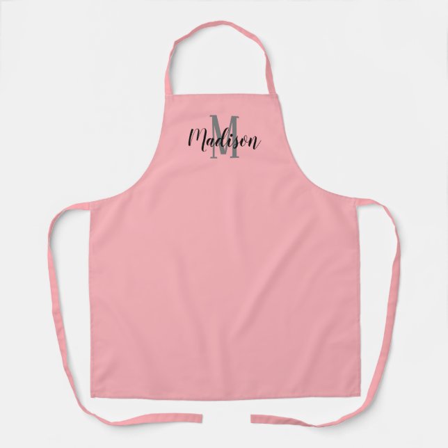 Monogram Blush Pink Script Personalised Apron (Front)