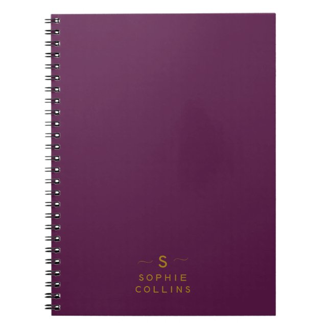 Monogram Blush Purple Gold Minimalist Elegant Name Notebook (Front)