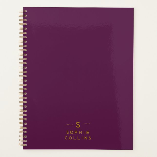 Monogram Blush Purple Gold Minimalist Elegant Name Planner (Front)