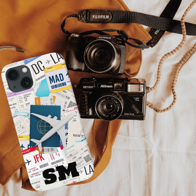 Monogram Boarding Pass, Plane Ticket collage, Fun Case-Mate iPhone Case (Creator Uploaded)