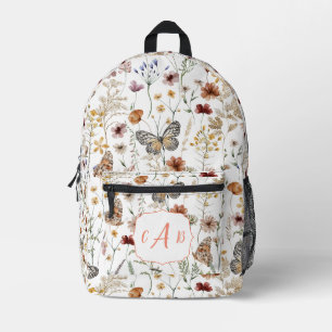 Monogram Boho Butterflies Wildflowers Printed Backpack