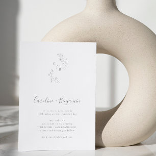 Monogram Boho Cherry Blossom Floral Art Wedding Invitation