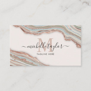 Monogram Boho Earth Tones Agate Blush Pink Business Card