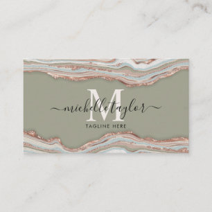 Monogram Boho  Earth Tones Agate Sage Green Business Card
