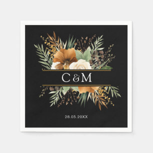 Monogram, boho ,elegant flower boquet napkin