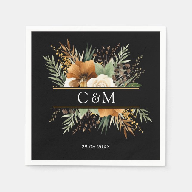 Monogram, boho ,elegant flower boquet napkin (Front)
