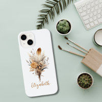 Monogram Boho Floral Brown Beige White Grey