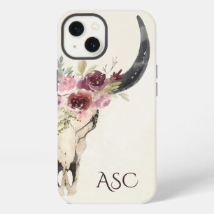 Monogram Boho Floral Skull on Cream Background iPhone 13 Case