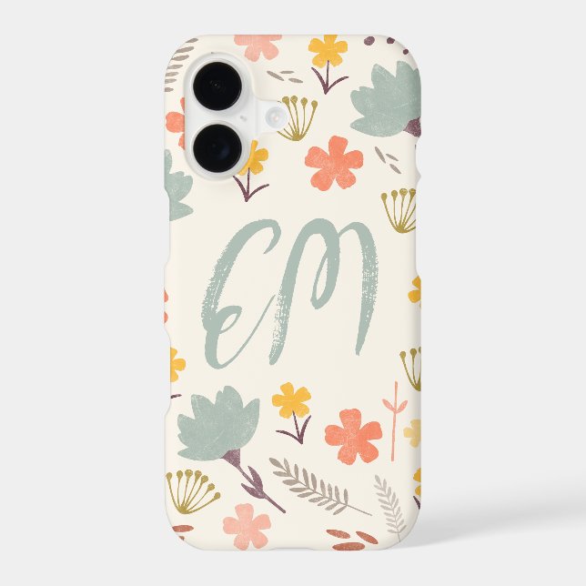 Monogram Boho Flowers iPhone Case (Back)