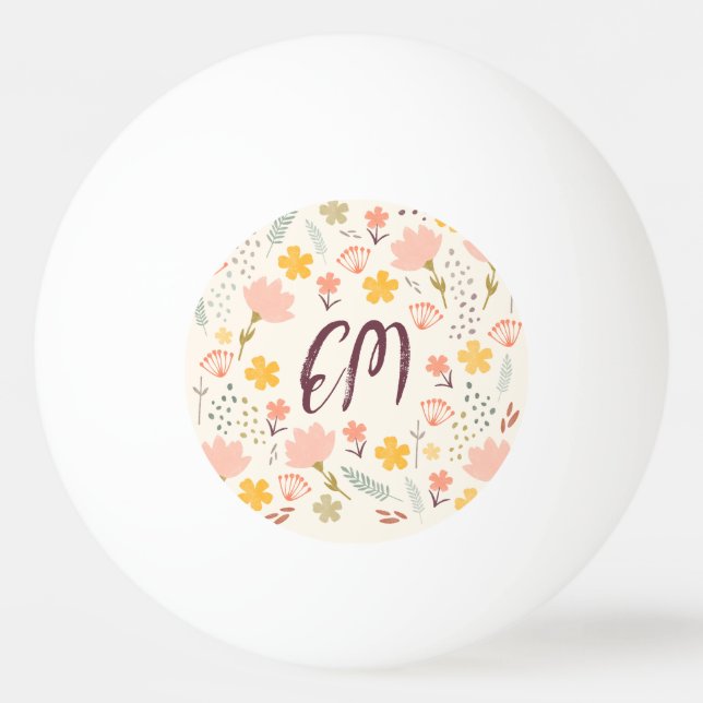 Monogram Boho Flowers Ping Pong Ball (Front)