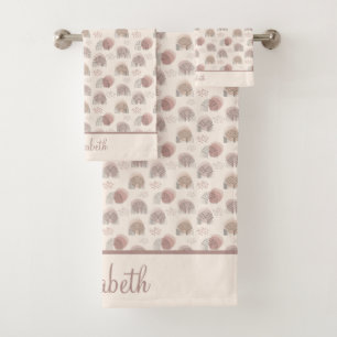 Monogram Boho Rainbow Abstract Beige Cream Pink Bath Towel Set