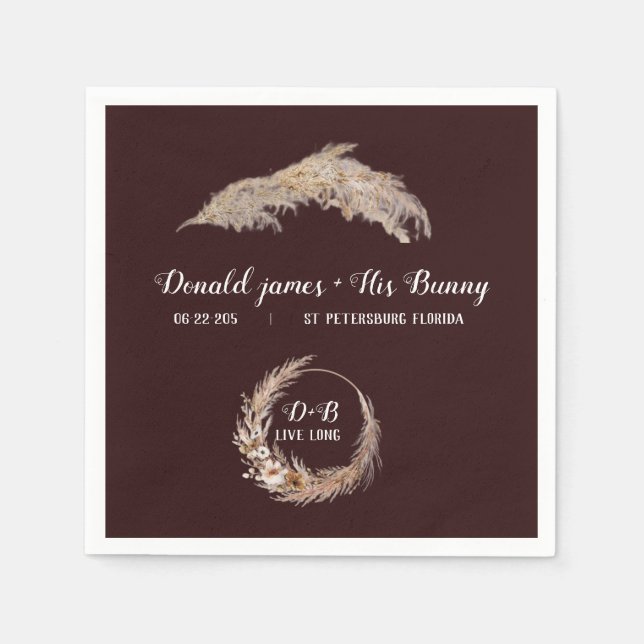 Monogram Boho Terracotta Burnt brown Wedding Napki Napkin (Front)