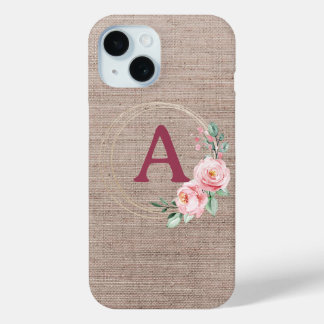 Monogram Boho Watercolor Flower iPhone 15 Case