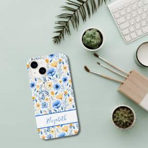 Monogram Boho Wildflowers Blue Yellow Floral Case-Mate iPhone 14 Case