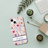 Monogram Boho Wildflowers Pink Purple Orange Coral