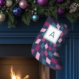 Monogram Bold Chequered Pattern Small Christmas Stocking