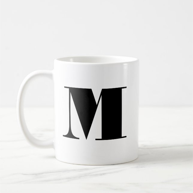 Monogram Bold Modern Minimalist Black White Mug (Left)
