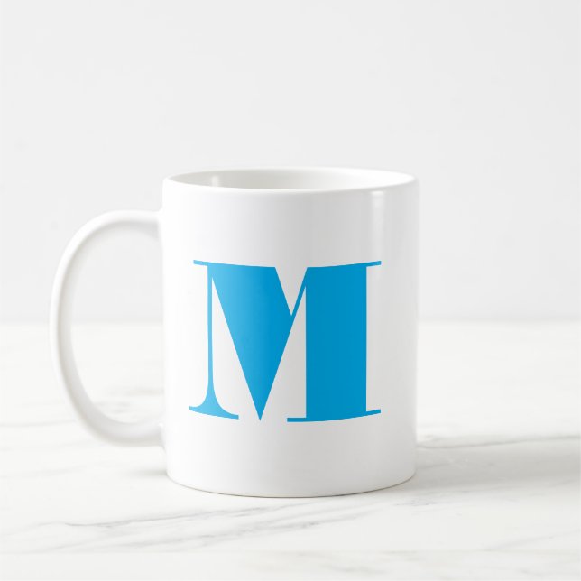 Monogram Bold Modern Minimalist Blue White Mug (Left)