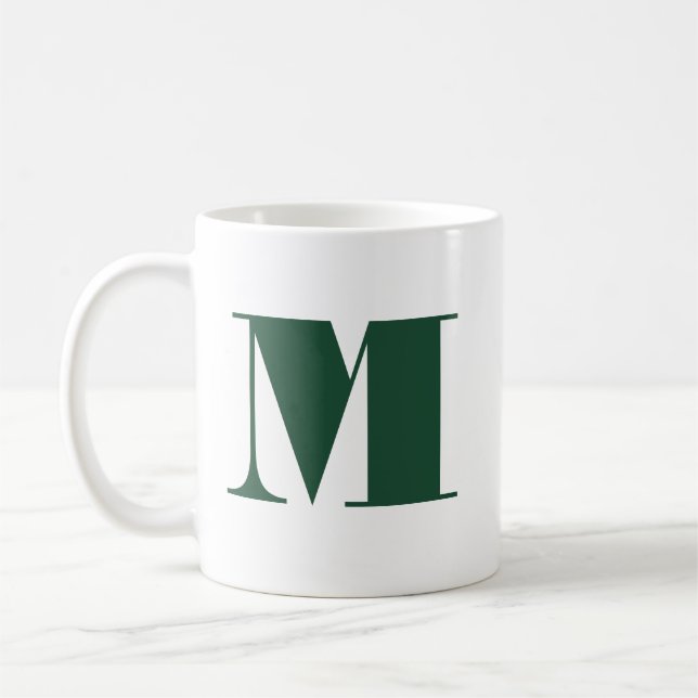 Monogram Bold Modern Minimalist Green White Mug (Left)