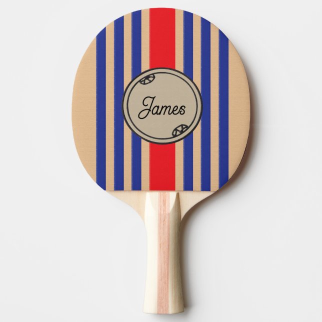 Monogram Border Custom First Name Sporty Stripes Ping Pong Paddle (Front)