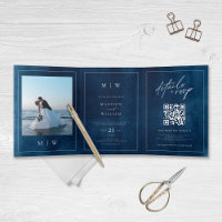 Monogram & Border Elegant Navy Blue Wedding