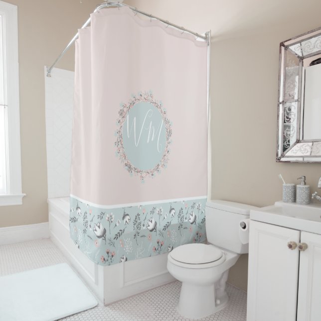 Monogram Botanical Country  Pink Shower Curtain (In Situ)
