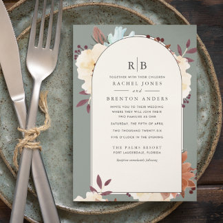 Monogram Botanical Floral Blended Family Wedding  Invitation