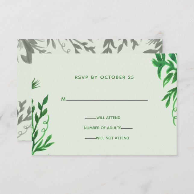 Monogram Botanical Greenery Wedding rsvp Invitation (Front/Back)