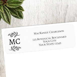 Monogram Botanical Leaf Line Art Return Address