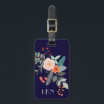 Monogram Botanical Luggage Tag<br><div class="desc">A colourful spray of graphic botanical flowers decorate this luggage tag and it can be personalised with three monogram initials and your contact information on the back. The background is a rich navy blue.</div>