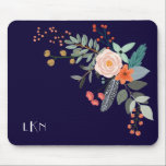 Monogram Botanical Mouse Pad<br><div class="desc">A colourful spray of graphic botanical flowers decorate this mousepad and it can be personalised with three monogram initials. The background is a rich navy blue.</div>
