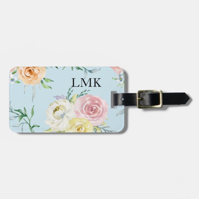 Monogram Botanical Pattern Luggage Tag (Front Horizontal)