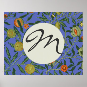 Monogram Botanical Pomegranate Pattern Wallpaper Poster