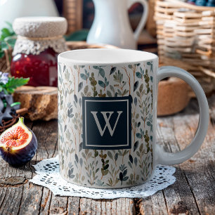 Monogram Botanical Watercolor Greenery Coffee Mug