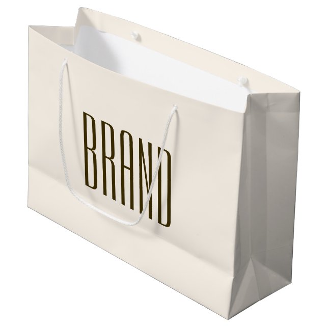 Monogram, Brand or Business Name | Off-white Brown Large Gift Bag (Front Angled)