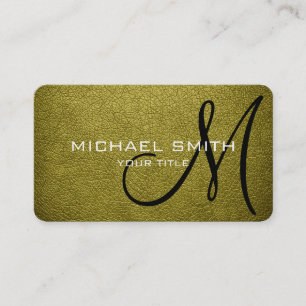 Monogram Brass Leather Look Business Card