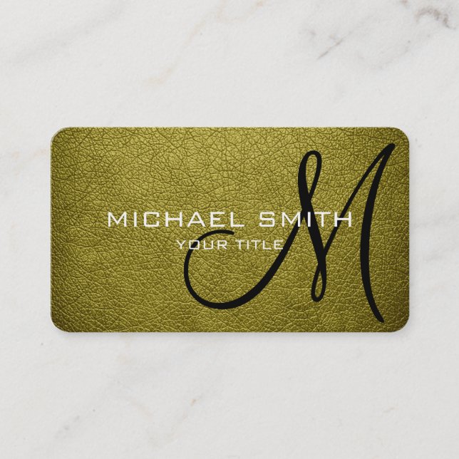 Monogram Brass Leather Look Business Card (Front)