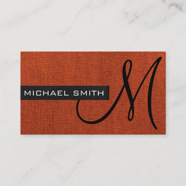 Monogram Brick Red Elegant Canvas Business Card (Front)