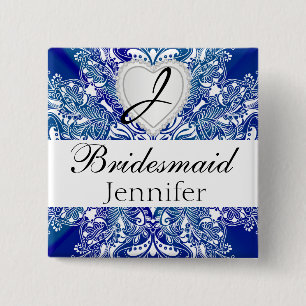 Monogram Bridal Party Royal Blue Satin Design 15 Cm Square Badge