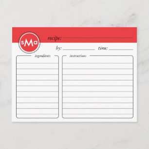 Monogram Bridal Shower Recipe Card