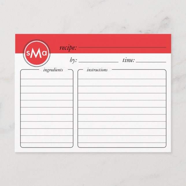 Monogram Bridal Shower Recipe Card (Front)