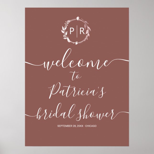 Monogram Bridal Shower Welcome Sign (Front)