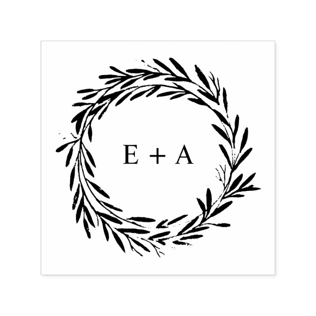 Monogram Bride and Groom Initials Wreath Self-inking Stamp (Design)