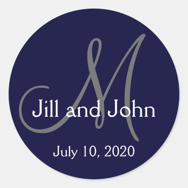 Monogram Bride Groom Date Wedding Favour Sticker (Front)