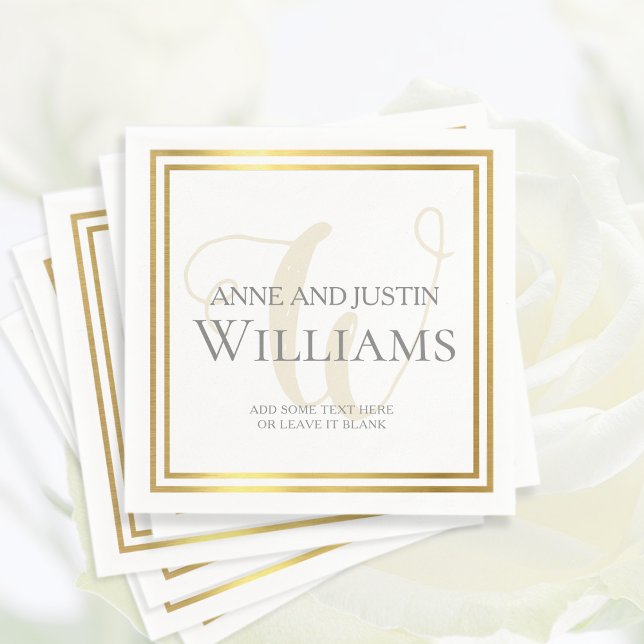 Monogram bride groom names surname white napkin (Creator Uploaded)