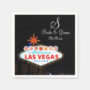 Monogram Bride Groom Wedding Las Vegas Sign Night Napkin