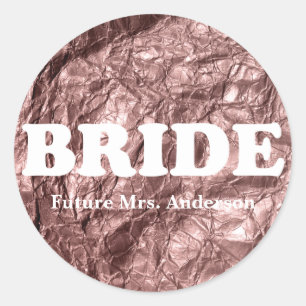 Monogram Bride Rose gold paper texture metallic Classic Round Sticker