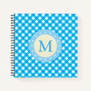 Monogram Bright Blue Gingham Pattern Notebook