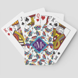Monogram   Bright Hibiscus Pattern Playing Cards