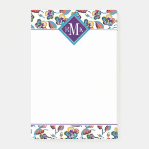Monogram Bright Hibiscus Pattern Post-it Notes